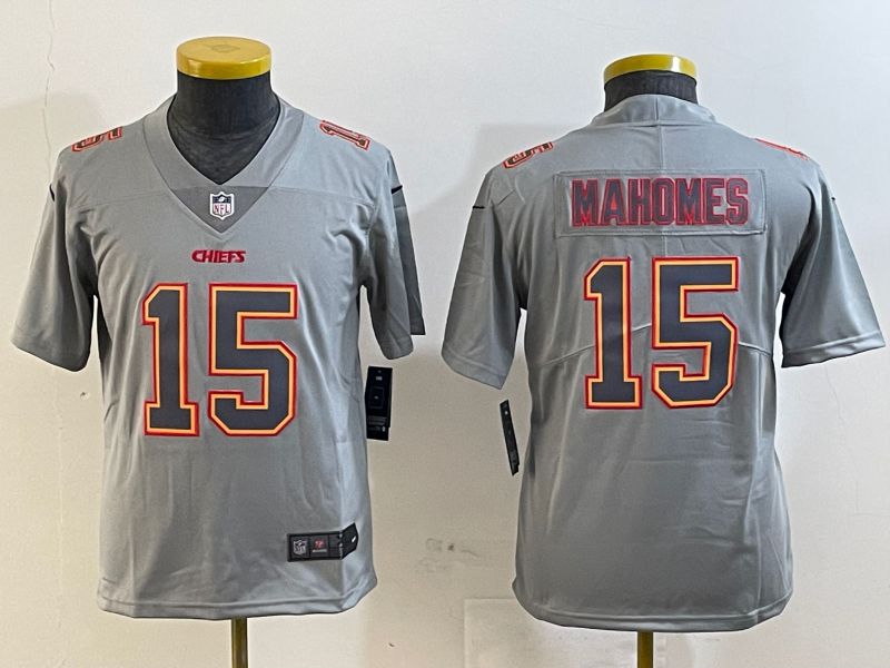 Youth Kansas City Chiefs 15 Mahomes Grey 2025 Nike Vapor Limited NFL Jersey style 209